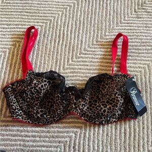 NWT Paramour Leopard Print Bra with Red Straps